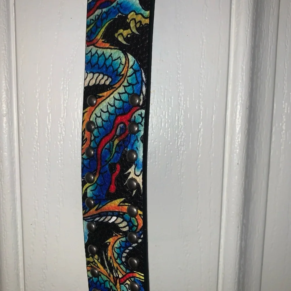 Ed Hardy Men’s Belt Size 38 Dragon Design Metal Beaded